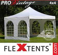 Pop up Canopy FleXtents PRO Vintage Style 4x4 m White, incl. 4 sidewalls
