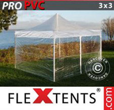 Pop up Canopy FleXtents PRO 3x3 m Clear, incl. 4 sidewalls