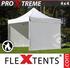 Pop up Canopy FleXtents Pro Xtreme 4x4 m White, Flame retardant, incl. 4 sidewalls