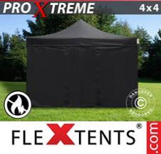 Pop up Canopy FleXtents Pro Xtreme 4x4 m Black, Flame retardant, incl. 4 sidewalls