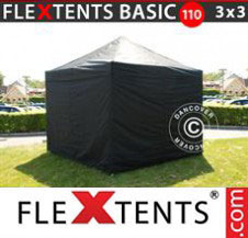 Pop up Canopy FleXtents Basic 110, 3x3 m Black, incl. 4 sidewalls