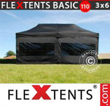Pop up Canopy FleXtents Basic 110, 3x6 m Black, incl. 6 sidewalls