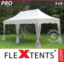 Pop up Canopy FleXtents PRO "Peaked" 3x6 m Latte, incl. 6 decorative curtains