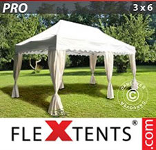 Pop up Canopy FleXtents PRO "Wave" 3x6 m White, incl. 6 decorative curtains