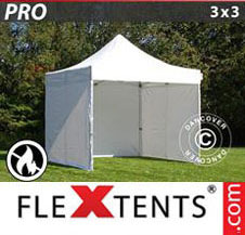 Pop up Canopy FleXtents PRO 3x3 m White, Flame retardant, incl. 4 sidewalls
