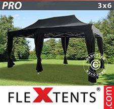Pop up Canopy FleXtents PRO 3x6 m Black, incl. 6 decorative curtains