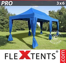 Pop up Canopy FleXtents PRO 3x6 m Blue, incl. 6 decorative curtains