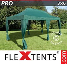 Pop up Canopy FleXtents PRO 3x6 m Green, incl. 6 decorative curtains