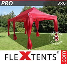 Pop up Canopy FleXtents PRO 3x6 m Red, incl. 6 decorative curtains