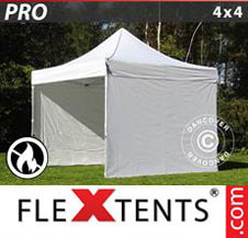 Pop up Canopy FleXtents PRO 4x4 m White, Flame retardant, incl. 4 sidewalls