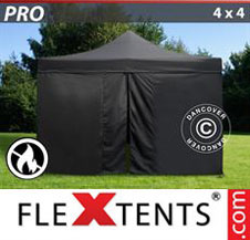Pop up Canopy FleXtents PRO 4x4 m Black, Flame retardant, incl. 4 sidewalls
