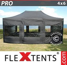 Pop up Canopy FleXtents PRO 4x6 m Black, incl. 8 sidewalls