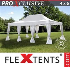 Pop up Canopy FleXtents PRO 4x6 m White, incl. 8 decorative curtains