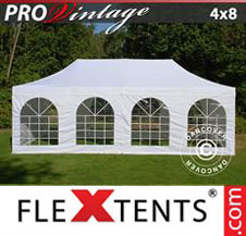 Pop up Canopy FleXtents PRO Vintage Style 4x8 m White, incl. 6 sidewalls