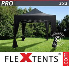 Pop up Canopy FleXtents PRO 3x3 m Black, incl. 4 decorative curtains