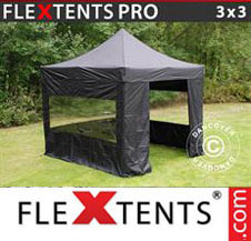 Pop up Canopy FleXtents PRO 3x3 m Black, incl. 4 sidewalls