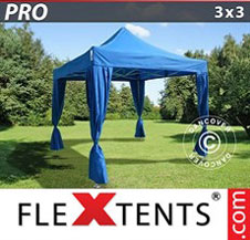 Pop up Canopy FleXtents PRO 3x3 m Blue, incl. 4 decorative curtains