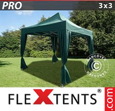 Pop up Canopy FleXtents PRO 3x3 m Green, incl. 4 decorative curtains