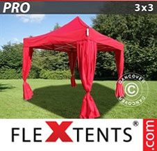 Pop up Canopy FleXtents PRO 3x3 m Red, incl. 4 decorative curtains