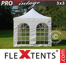 Pop up Canopy FleXtents PRO Vintage Style 3x3 m White, incl. 4 sidewalls