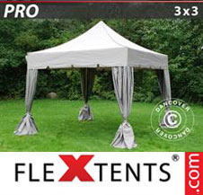 Pop up Canopy FleXtents PRO "Peaked" 3x3 m Latte, incl. 4 decorative curtains