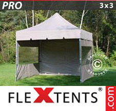 Pop up Canopy FleXtents PRO "Peaked" 3x3 m Latte, incl. 4 sidewalls