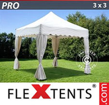 Pop up Canopy FleXtents PRO "Wave" 3x3 m White, inkl. 4 decorative curtains