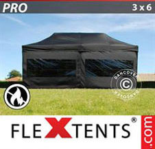 Pop up Canopy FleXtents PRO 3x6 m Black, Flame retardant, incl. 6 sidewalls